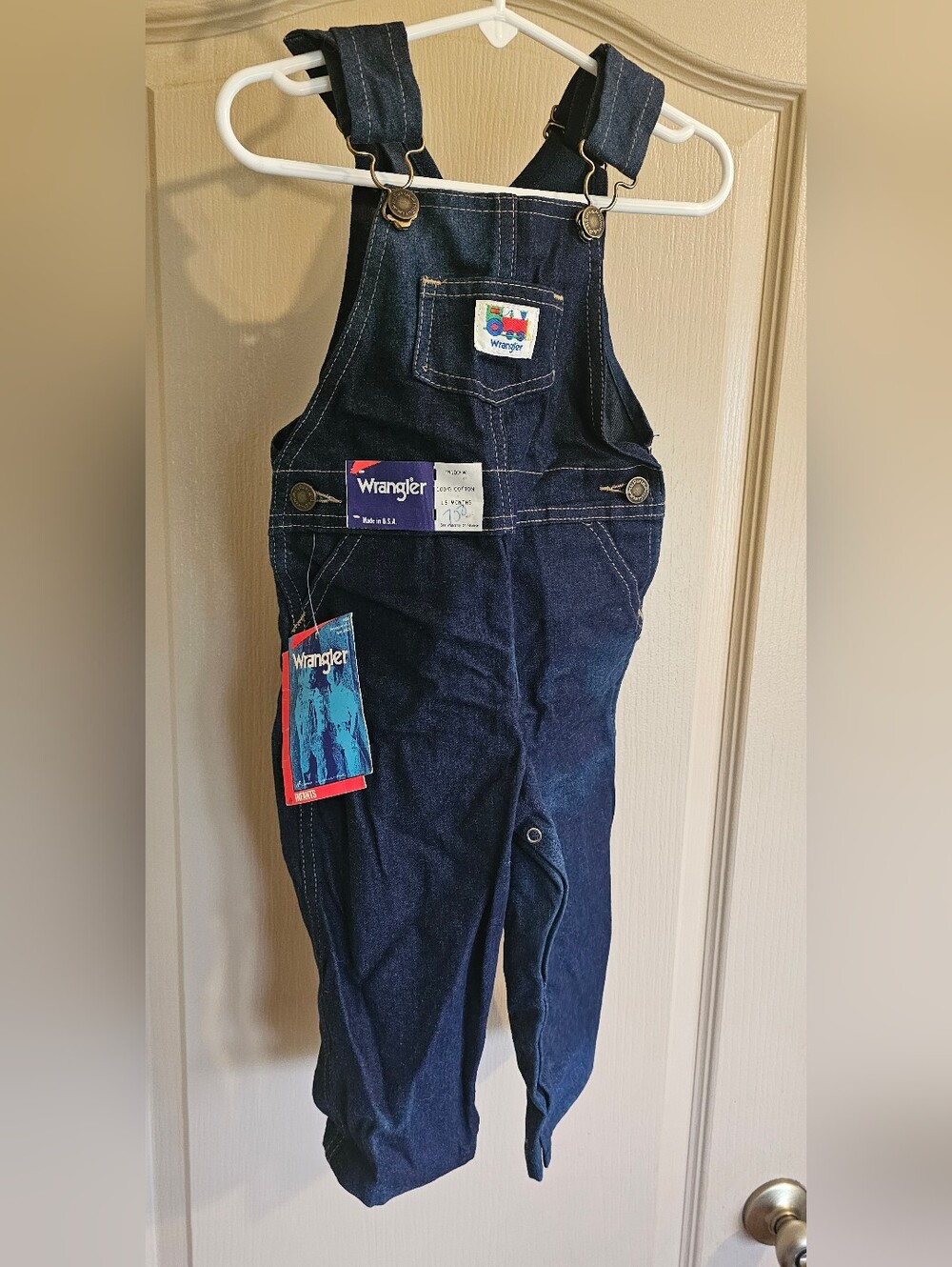 NWT Vintage Wrangler Baby 18mo Blue Jean Overalls Snap Closure For Diaper Access